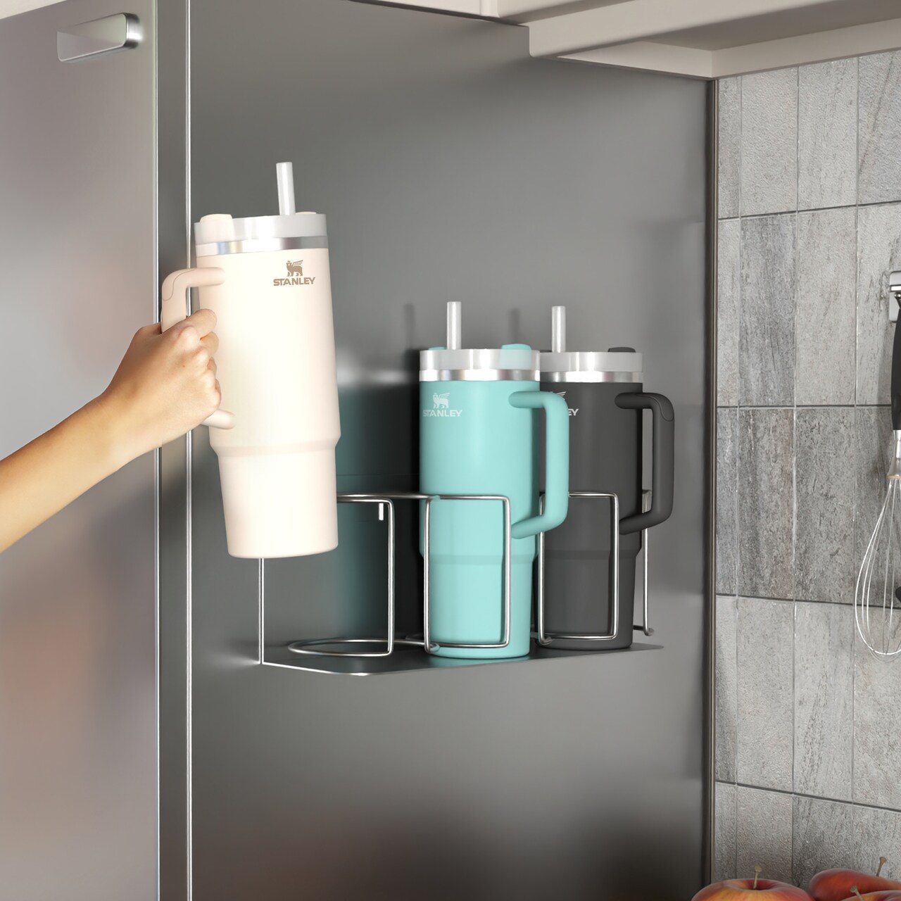 Sorbus Magnetic Stanley Cup Holder for 3 Cups – Versatile Water Bottle Organizer for Fridge, Oven, or Wall – Adjustable Mount with Adhesive Tape or Screws – Tumbler & Travel Mug Storage Rack